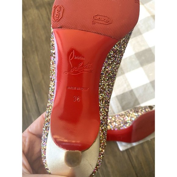 Christian Louboutin Authentic Rainbow Glitter Peep Toe Pumps EU 36 Size 4.5 - Picture 6 of 10